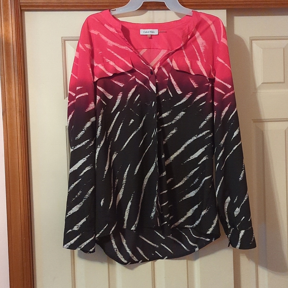 NWOT Calvin Klein Pink Ombre Blouse Woman's Large